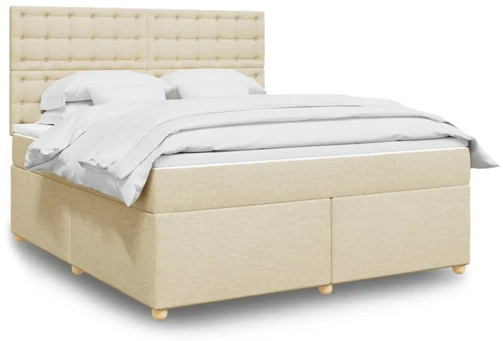 Κρεβάτι Boxspring με Στρώμα Κρεμ 180x200 εκ. Υφασμάτινο - Κρεμ