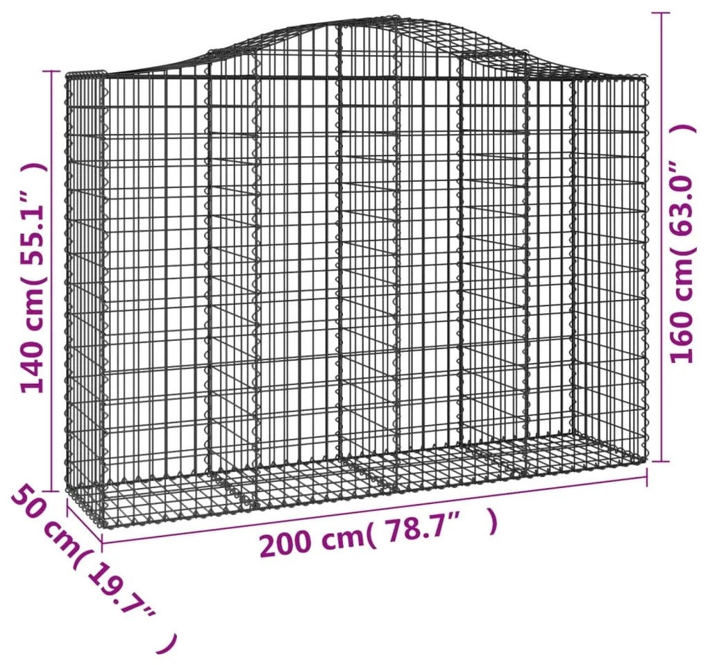 Συρματοκιβώτια Τοξωτά 9 τεμ. 200x50x140/160 εκ. Γαλβαν. Ατσάλι - Ασήμι