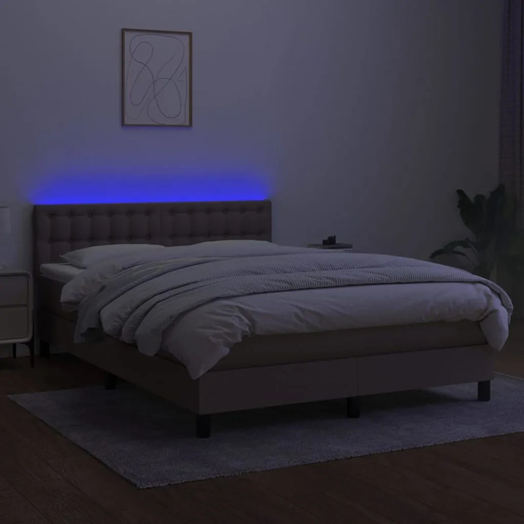 Κρεβάτι Boxspring με Στρώμα &amp; LED Taupe 140x200 εκ. Υφασμάτινο - Μπεζ-Γκρι