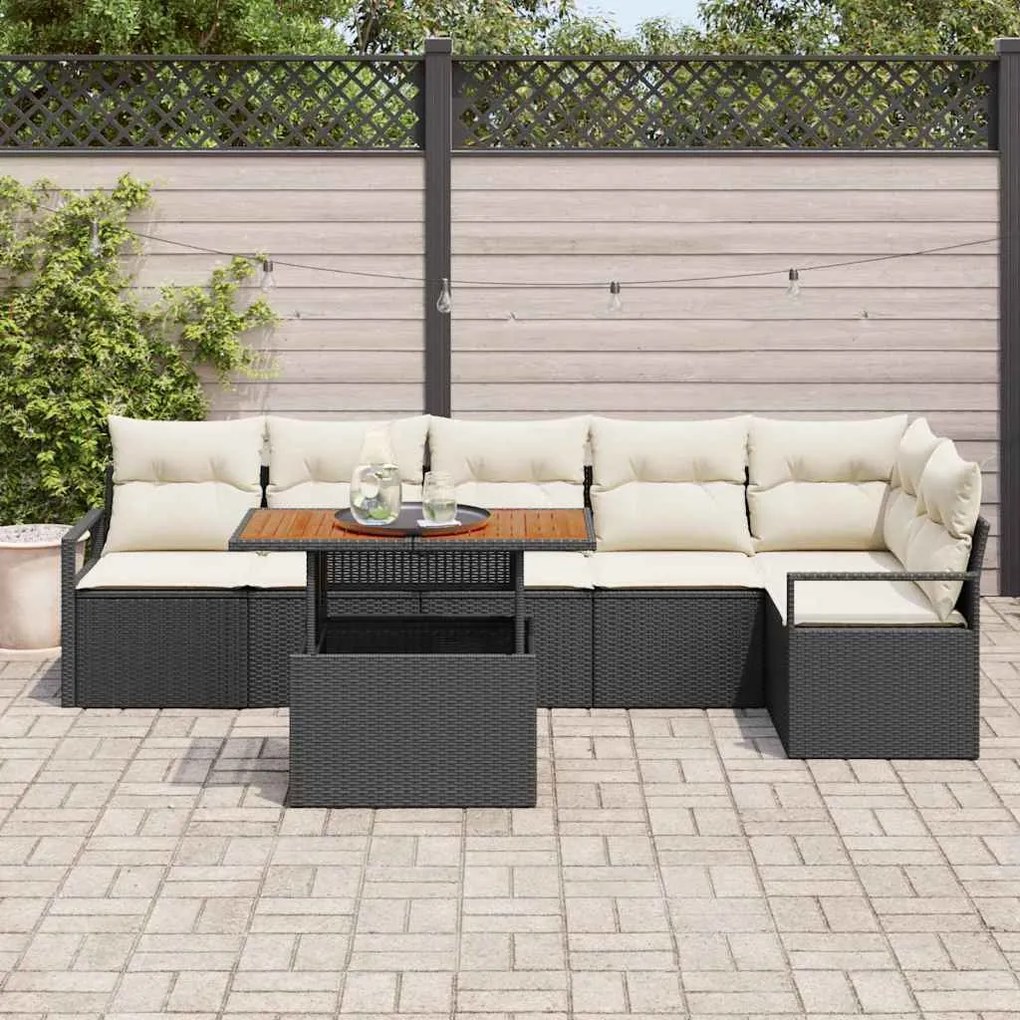 vidaXL Σέτ φαγητού για κήπο 7 pcs Μαύρο, Κρέμα 100 x 55 x 73 εκ