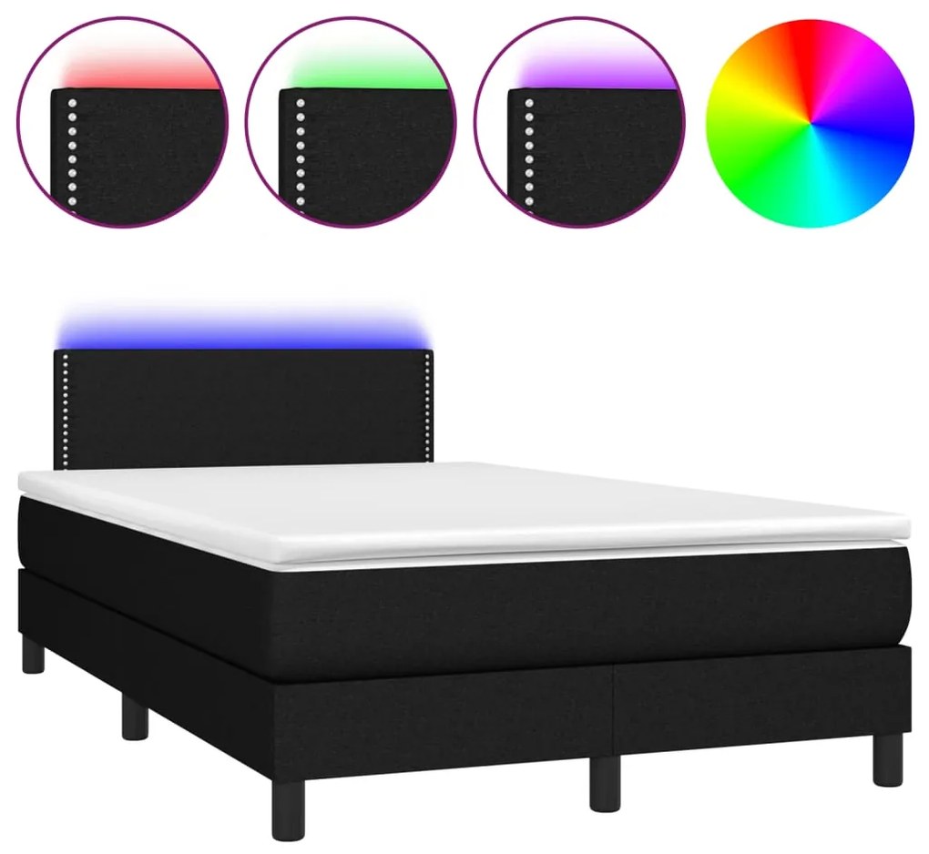 vidaXL Κρεβάτι Boxspring με Στρώμα & LED Μαύρο 120x190 εκ. Υφασμάτινο