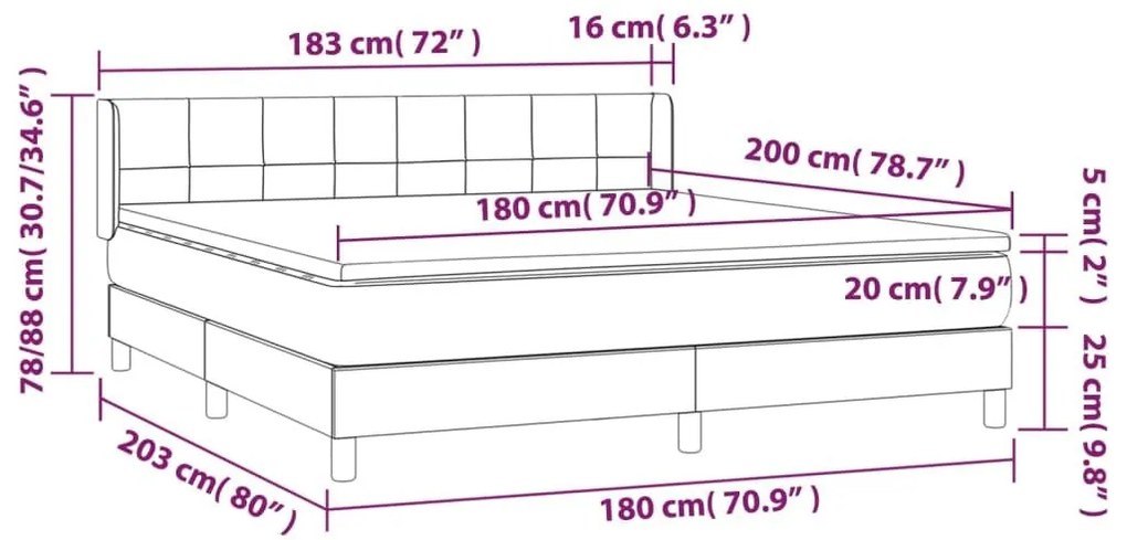 Κρεβάτι Boxspring με Στρώμα Μπλε 180x200 εκ. Υφασμάτινο - Μπλε