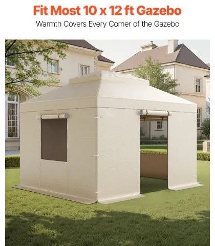 VEVOR Winter Gazebo Cover Fits 3.05 x 3.65 m Hardtop Gazebos, All-Weather Double-Tiered Gazebo Cover with Sidewalls & Windows, High-Density PE Enclosed Storage Shelter Covers, Gazebos not Included