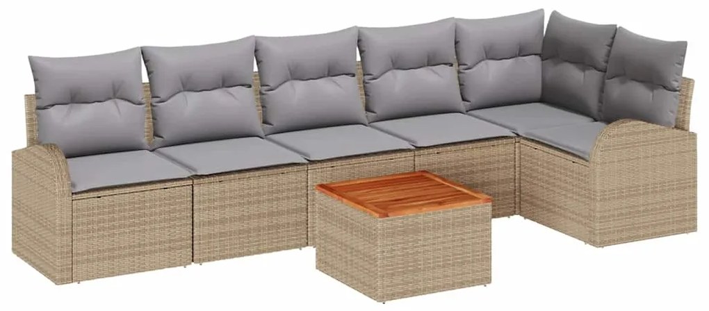 vidaXL Σετ Καναπέ Κήπου με μαξιλάρι 7 pcs Μπεζ συνθετικό ρατάν