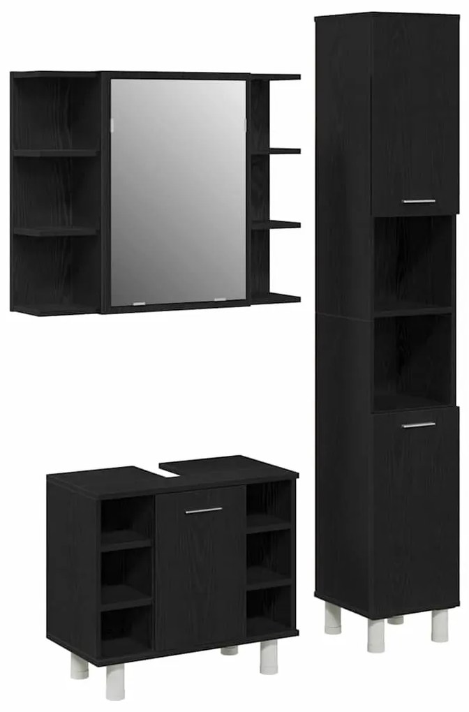 vidaXL Σετ Επίπλων Μπάνιου με ράφι 3 pcs Μαύρο 30 x 30 x 179.5 εκ