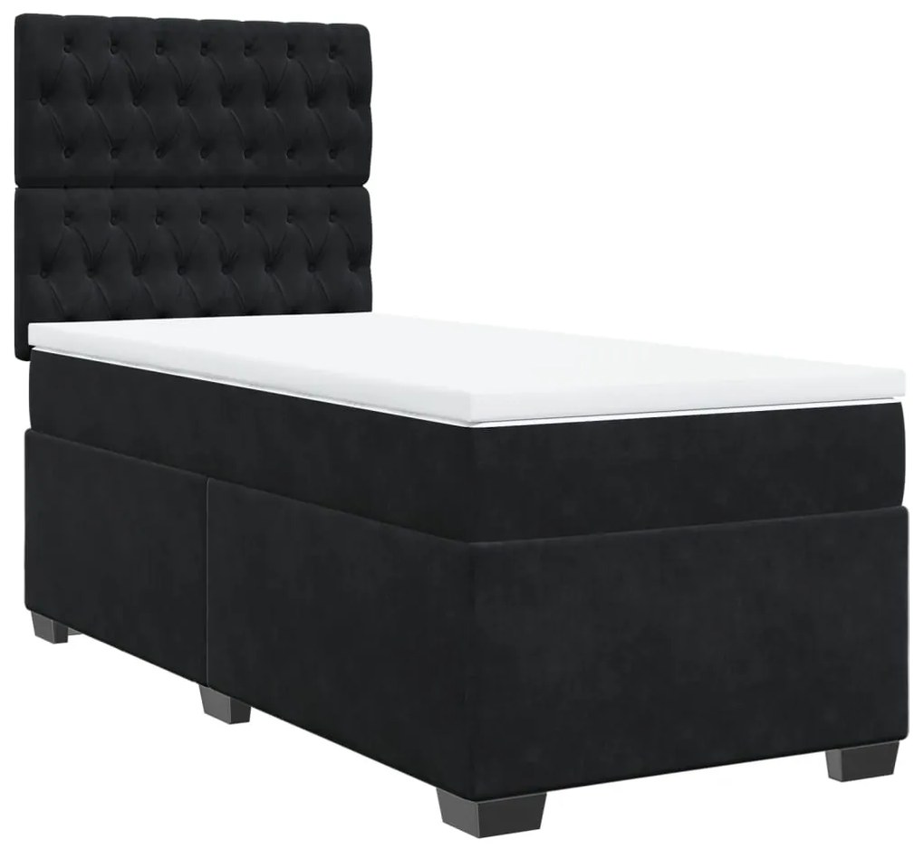 vidaXL Κρεβάτι Boxspring με Στρώμα Μαύρο 90x190 εκ. Βελούδινο