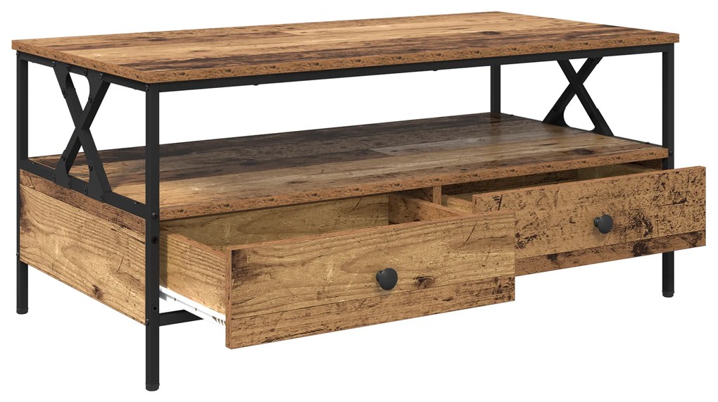 vidaXL Τραπεζάκι σαλονιού with Drawer Παλαιό ξύλο 100 x 51 x 45 cm
