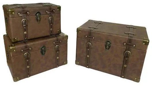 Μπαούλο Σετ 3τμχ Ξύλινο-Pu Καφέ 43x30x30εκ.-40x25x25εκ.-34x20x20εκ. ESTHETI 810-00060