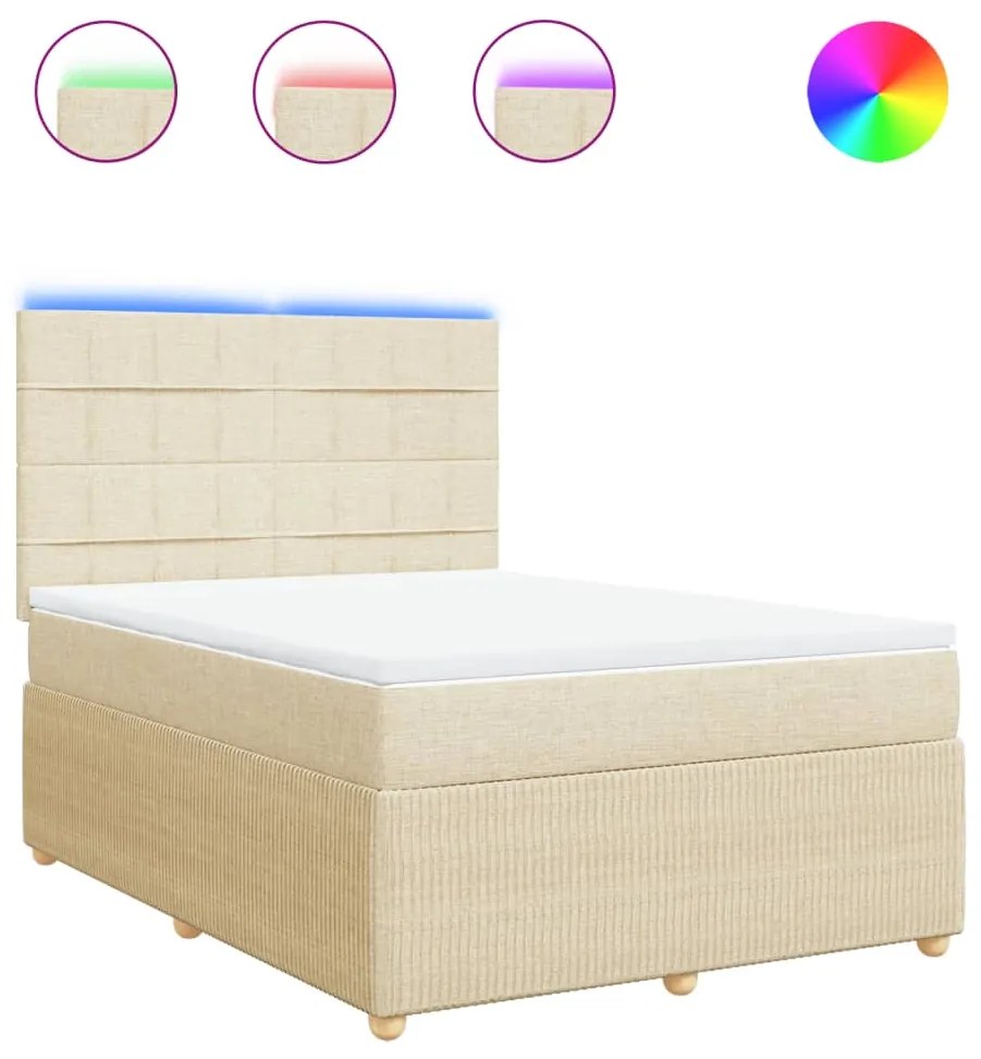 vidaXL Κρεβάτι Boxspring με Στρώμα Κρεμ 140x190 εκ. Υφασμάτινο