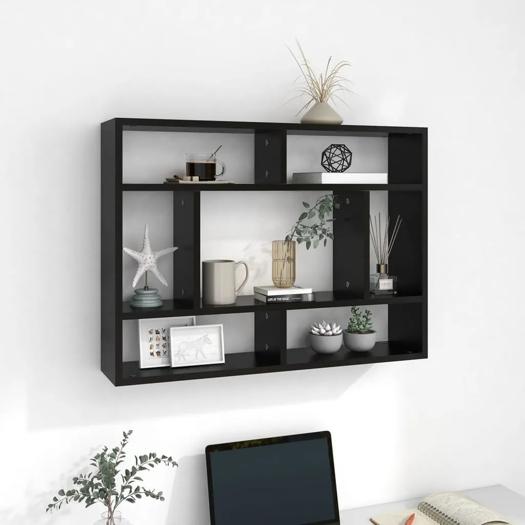 vidaXL Ραφιέρα Τοίχου Μαύρο 75x16x55 εκ. από Επεξεργασμένο Ξύλο