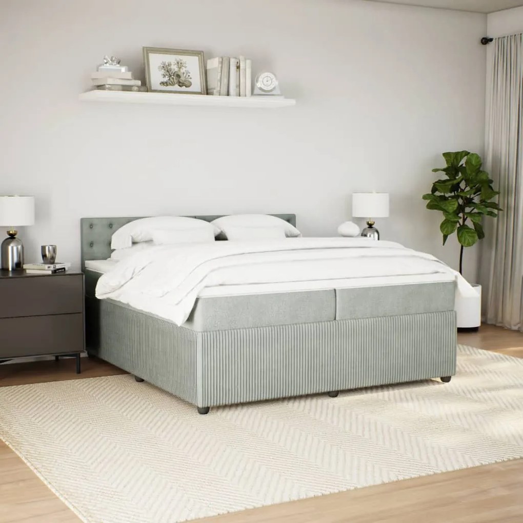 vidaXL Κρεβάτι Boxspring με Στρώμα Ανοιχτό Γκρι 200x200 εκ. Βελούδινο