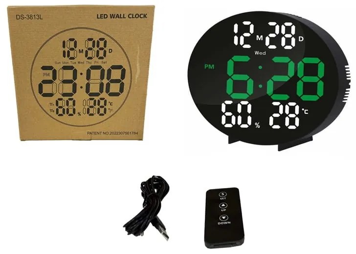 DS-3813L LED Wall clock with Calendar/ Thermometer/ Hygrometer