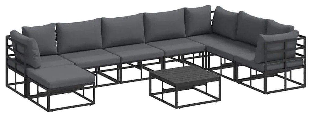 vidaXL Σετ Καναπέ Κήπου με μαξιλάρι 9 pcs Μαύρο Αλουμίνιο