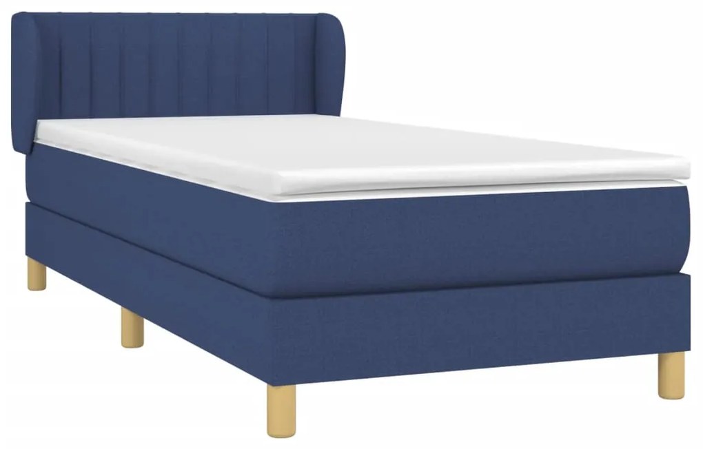 Κρεβάτι Boxspring με Στρώμα Μπλε 90x190 εκ.Υφασμάτινο - Μπλε