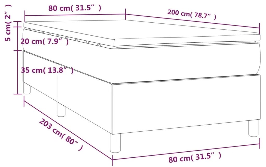 Κρεβάτι Boxspring με Στρώμα Taupe 80x200 εκ. Υφασμάτινο - Μπεζ-Γκρι