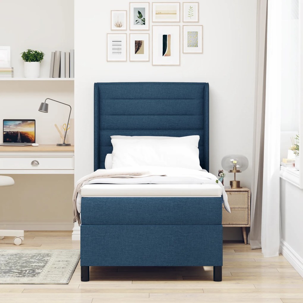vidaXL Κρεβάτι Box Spring με Στρώμα & LED Μπλε 90x190 εκ. Υφάσματος