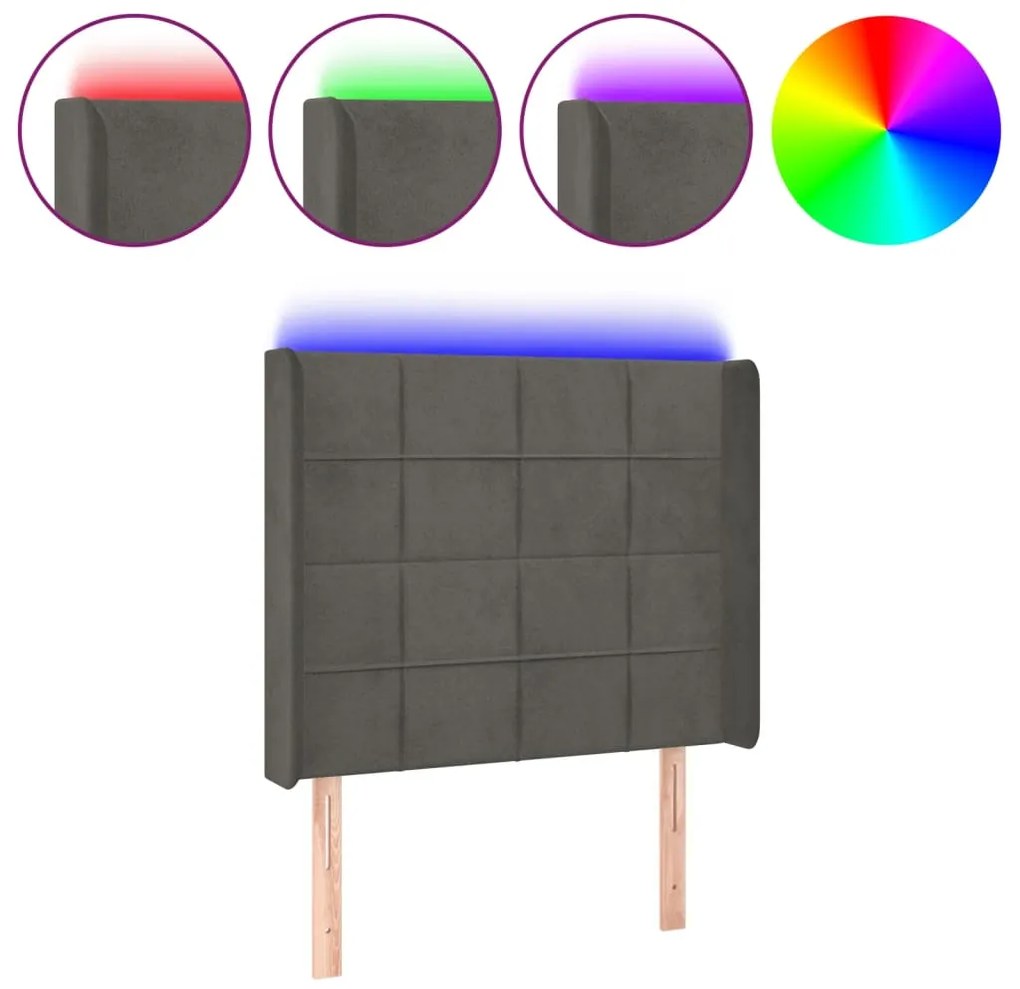 vidaXL Κεφαλάρι Κρεβατιού LED Σκούρο Γκρι 103x16x118/128εκ. Βελούδινο