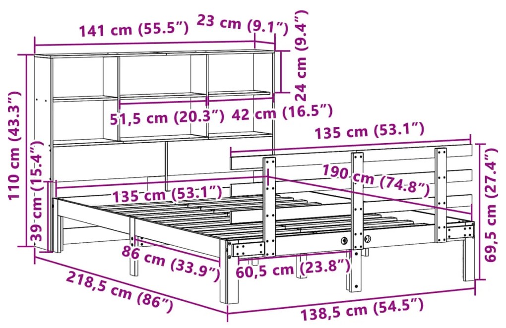 ΚΡΕΒΑΤΙ ΒΙΒΛΙΟΘΗΚΗ ΧΩΡΙΣ ΣΤΡΩΜΑ ΛΕΥΚΟ 135X190 ΕΚ ΜΑΣΙΦ ΠΕΥΚΟ 3322748