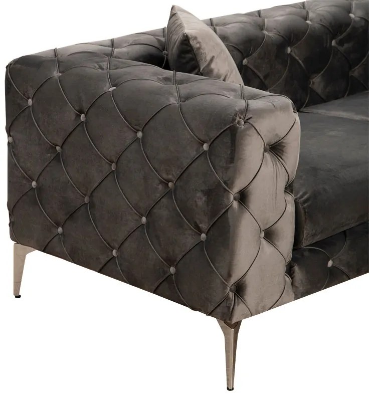 Καναπές 3θέσιος PWF-0579 pakoworld τύπου Chesterfield ύφασμα ανθρακί 237x90x73εκ