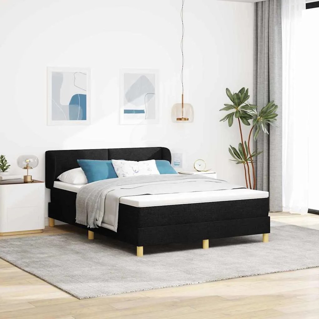 vidaXL Κρεβάτι με Ελατήρια και Στρώμα Κρεμ 90x200 εκ Υφασμα Μαύρο