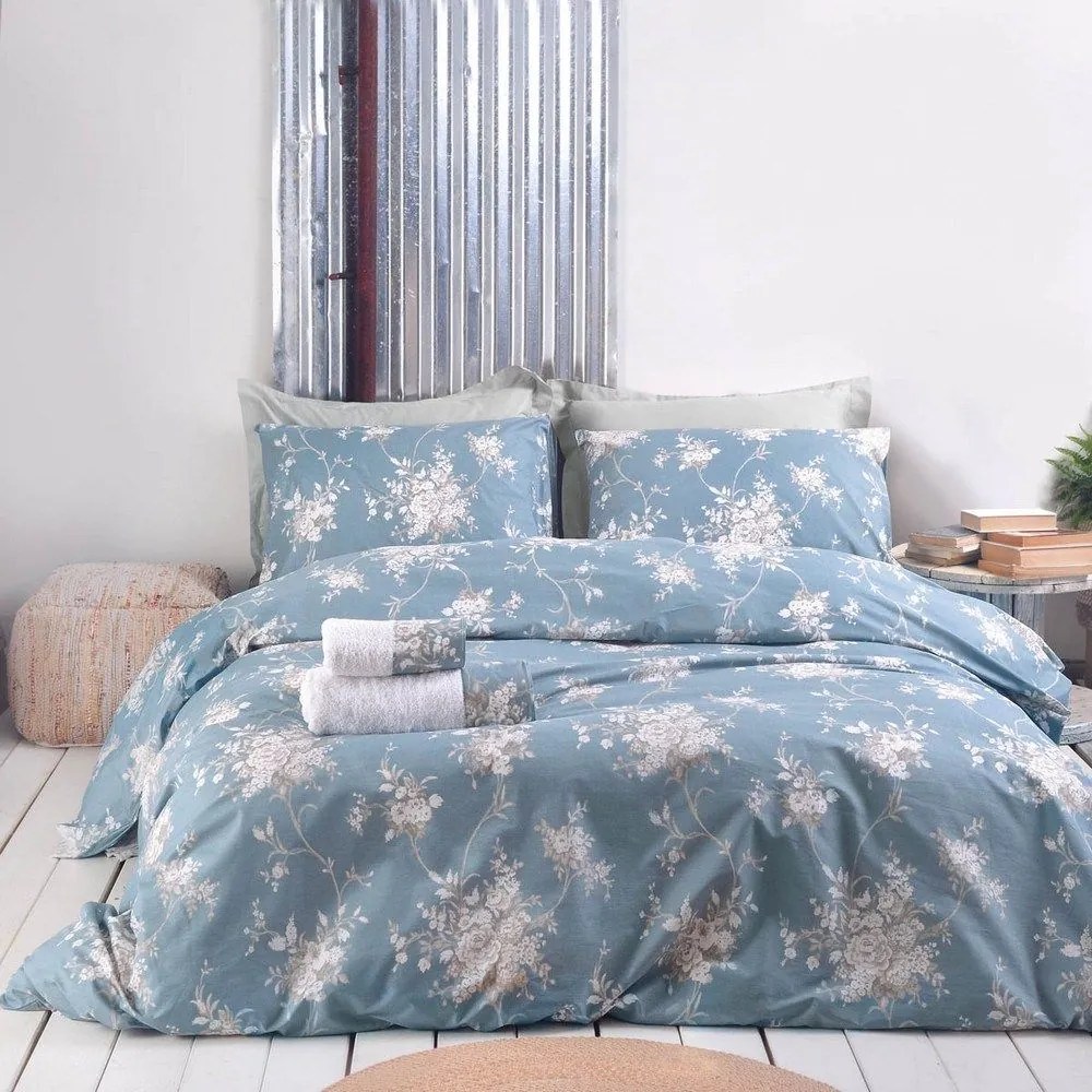 Σεντόνια Mathilde Με Λάστιχο (Σετ 3τμχ) Blue Ρυθμός Ημίδιπλο 160x260cm 100% Cotton