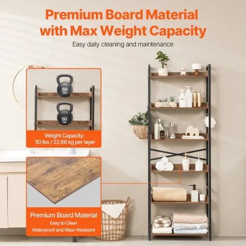 VEVOR Metal Bookshelf Rustic Bookshelf 6-Tier for Living room Bedroom &amp; Office