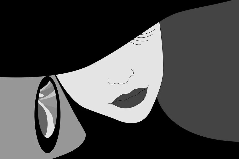 Εικόνα αριστοκρατικής κυρίας με καπέλο σε ασπρόμαυρο σχέδιο - 90x60