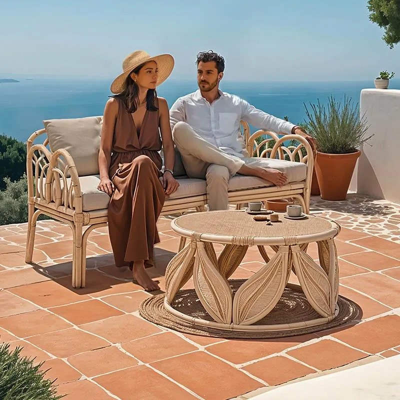 Σαλόνι Ytrone-Siderty σετ 2τεμ rattan σε φυσική απόχρωση 80x80x45 εκ.