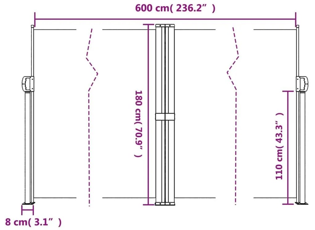 Σκίαστρο Πλαϊνό Συρόμενο Τερακότα 180 x 600 εκ. - Πορτοκαλί