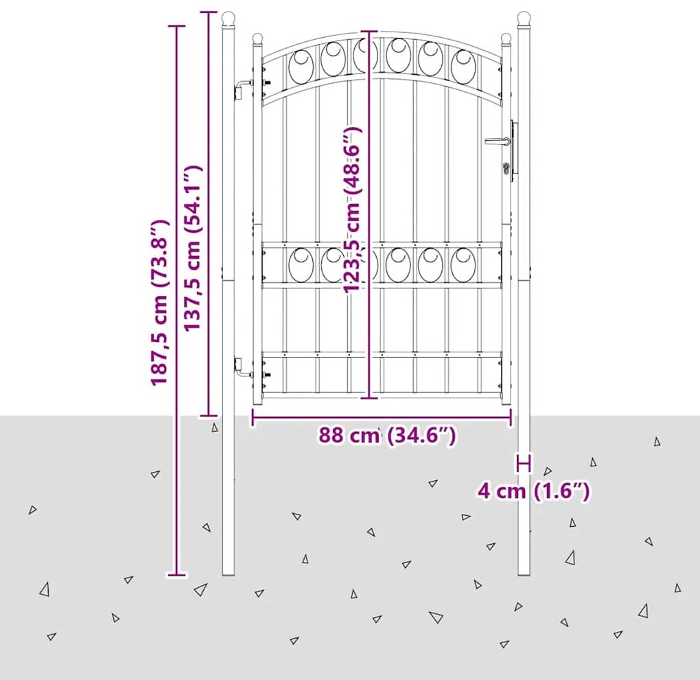 vidaXL Πύλη Φράχτη Γκρι 170 x 100 εκ. Ατσάλι με Επικάλυψη Πούδρας