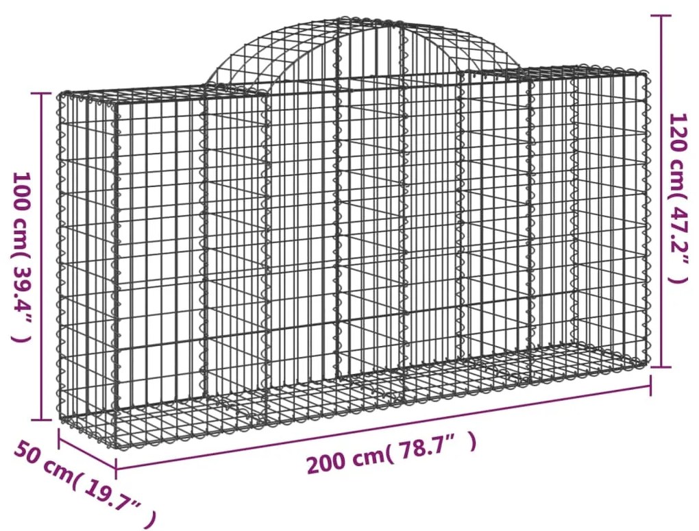 Συρματοκιβώτια Τοξωτά 20 τεμ. 200x50x100/120 εκ. Γαλβαν. Ατσάλι - Ασήμι