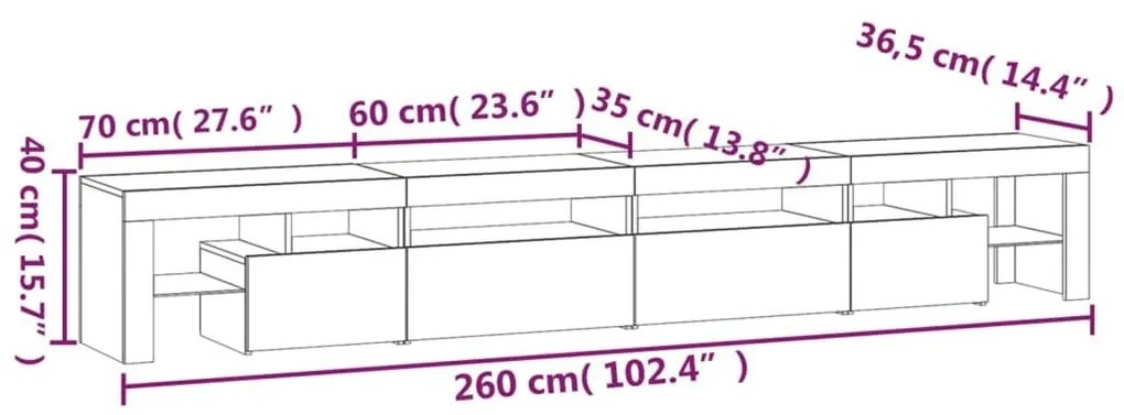 Έπιπλο Τηλεόρασης με LED Γυαλιστερό Λευκό 260x36,5x40 εκ. - Λευκό