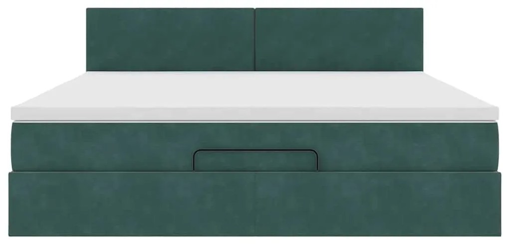vidaXL Οθωμανικό κρεβάτι με στρώμα & LEDs Dark Green 160x200cm Velvet
