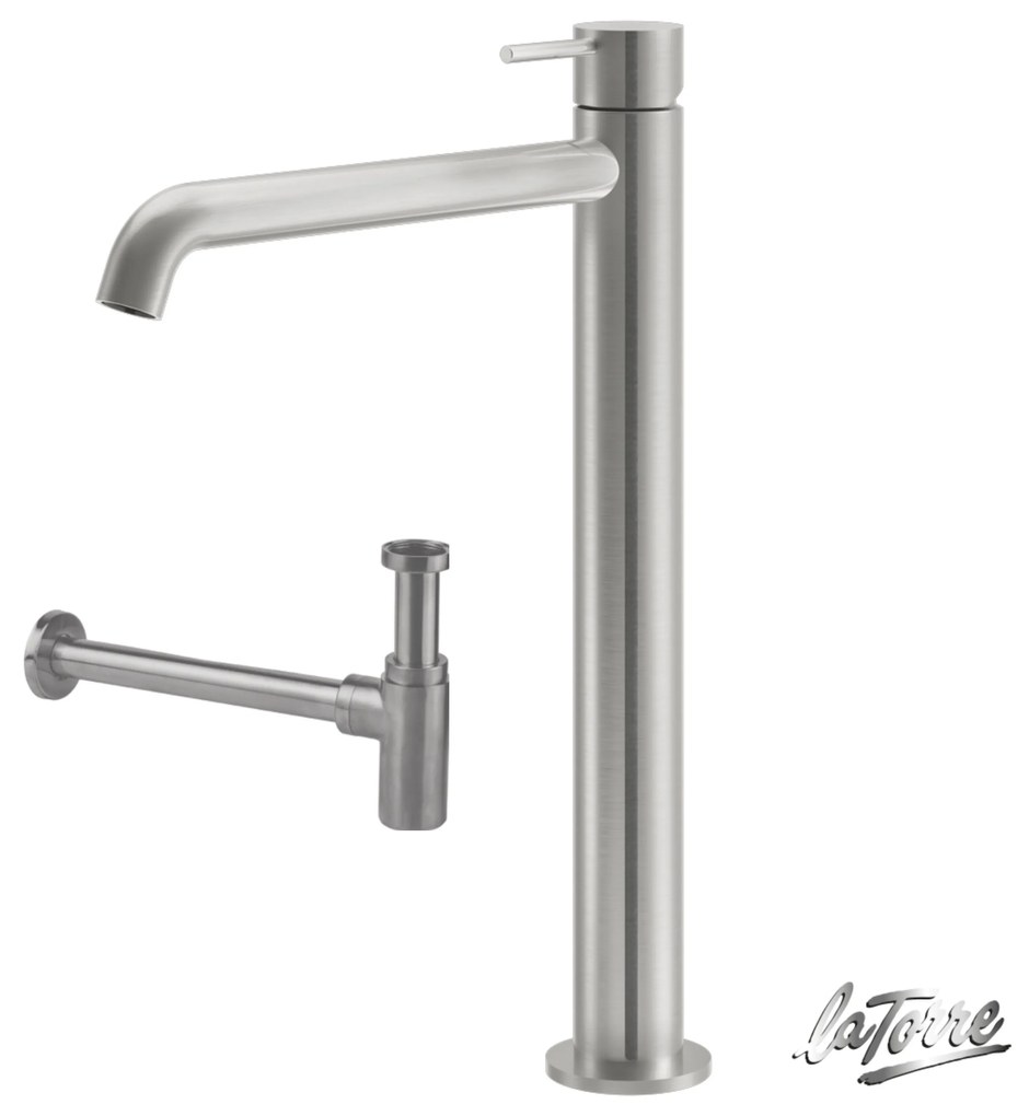 La Torre ELLE 316 inox Brushed PVD ΣΕΤ Σιφών με αποσπώμενο πώμα καθαρισμού+Μπαταρία Νιπτήρος υψηλή N0262-111 35016-111