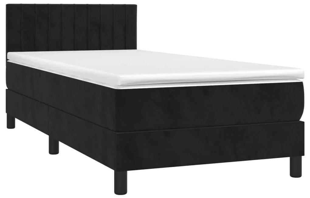 vidaXL Κρεβάτι Boxspring με Στρώμα & LED Μαύρο 90x200 εκ. Βελούδινο