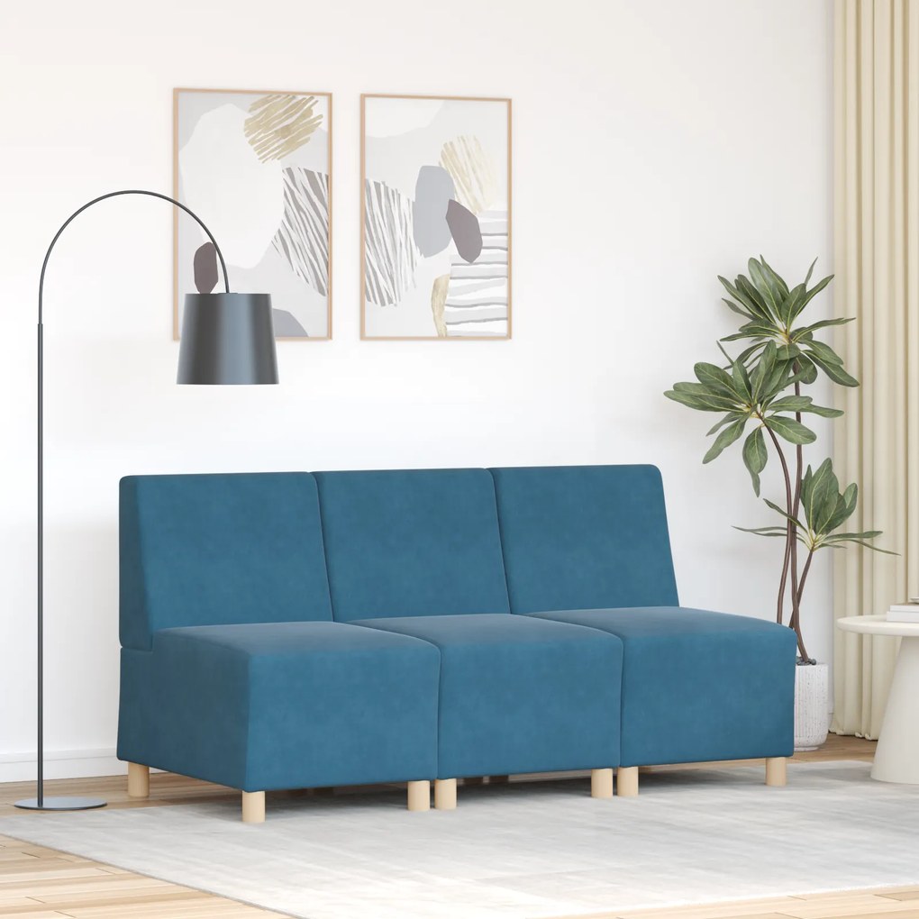 vidaXL Καναπέδες 3 pcs Μπλε 55 x 74 x 82 εκ. Βελούδο