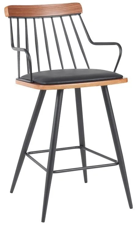 Σκαμπό μπαρ Posse μέταλλο μαύρο-καρυδί ξύλο-μαύρο pu 48x54x92.5εκ 48x54x92.5 εκ.
