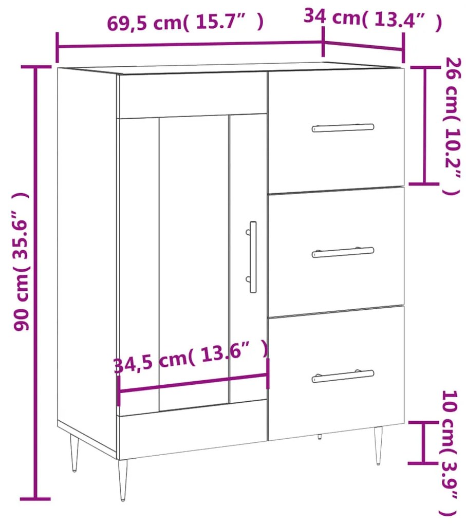 Ντουλάπι Γκρι Σκυροδέματος 69,5x34x90 εκ. Επεξεργασμένο Ξύλο - Γκρι