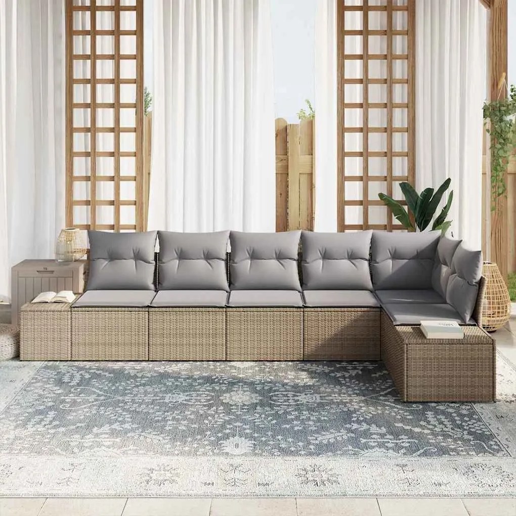 vidaXL Σετ Καναπέ Κήπου με μαξιλάρι 6 pcs Μπεζ, Ανοιχτό Γκρι
