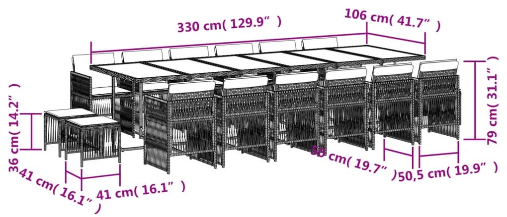 vidaXL Σετ Τραπεζαρίας Κήπου 17 τεμ. Μπεζ Συνθετικό Ρατάν με Μαξιλάρια