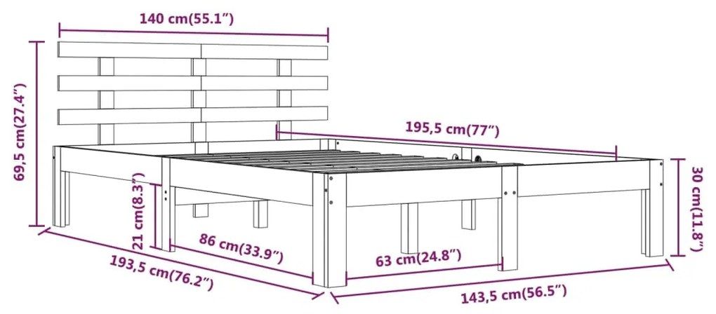 ΠΛΑΙΣΙΟ ΚΡΕΒΑΤΙΟΥ 140 X 190 ΕΚ. ΑΠΟ ΜΑΣΙΦ ΞΥΛΟ 814734