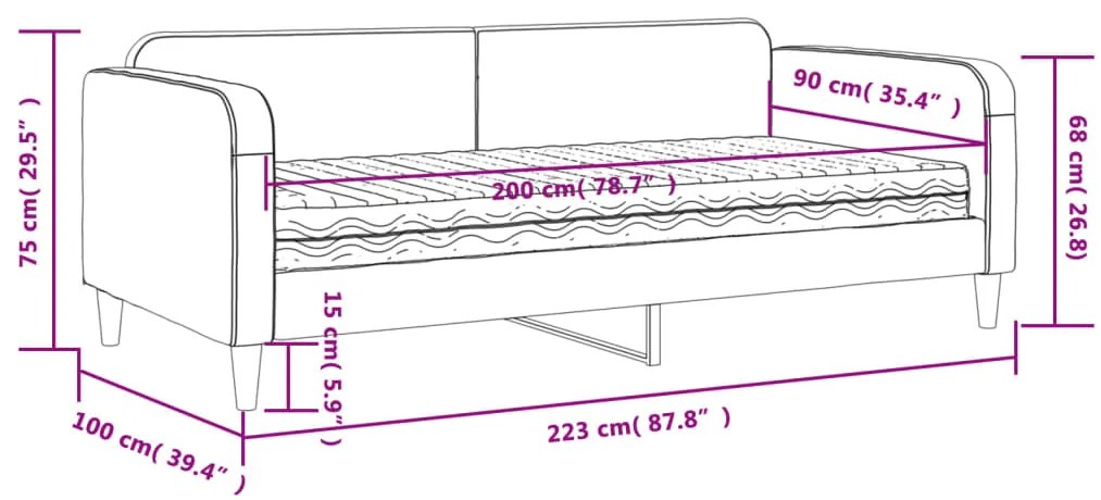 Καναπές Κρεβάτι με Στρώμα Σκούρο Γκρι 90 x 200 εκ. Υφασμάτινο - Γκρι