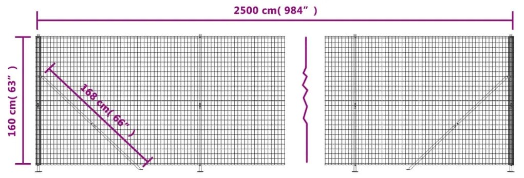 vidaXL Συρματόπλεγμα Περίφραξης Ανθρακί 1,6 x 25 μ. με Βάσεις Φλάντζα