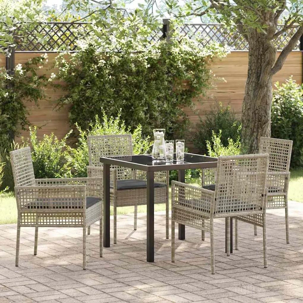 vidaXL Σέτ φαγητού για κήπο με μαξιλάρι 5 pcs Ανοιχτό γκρι Πολυ ράταν