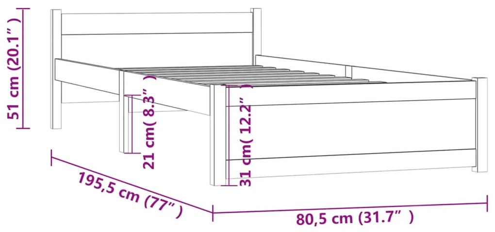 ΠΛΑΙΣΙΟ ΚΡΕΒΑΤΙΟΥ ΜΕΛΙ 75X190 ΕΚ. ΜΑΣΙΦ ΞΥΛΟ 2FT6 SMALL SINGLE 815007