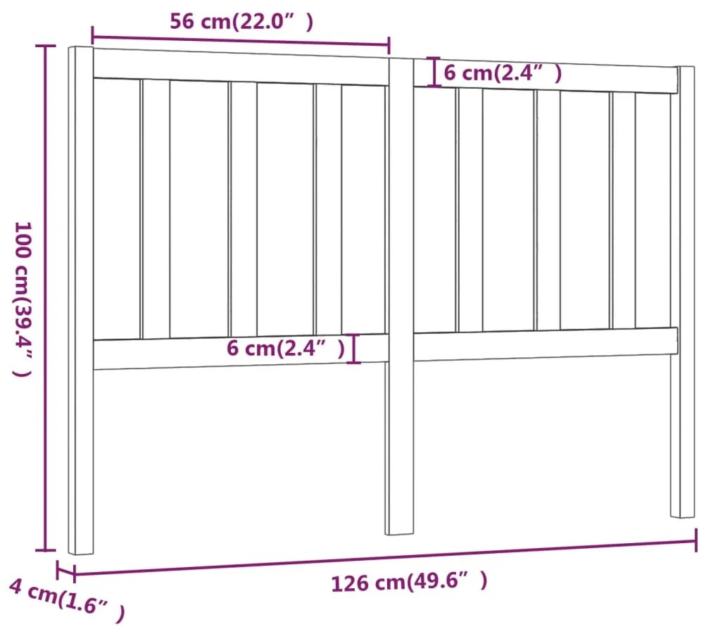 vidaXL Κεφαλάρι Κρεβατιού Γκρι 126 x 4 x 100 εκ. από Μασίφ Ξύλο Πεύκου