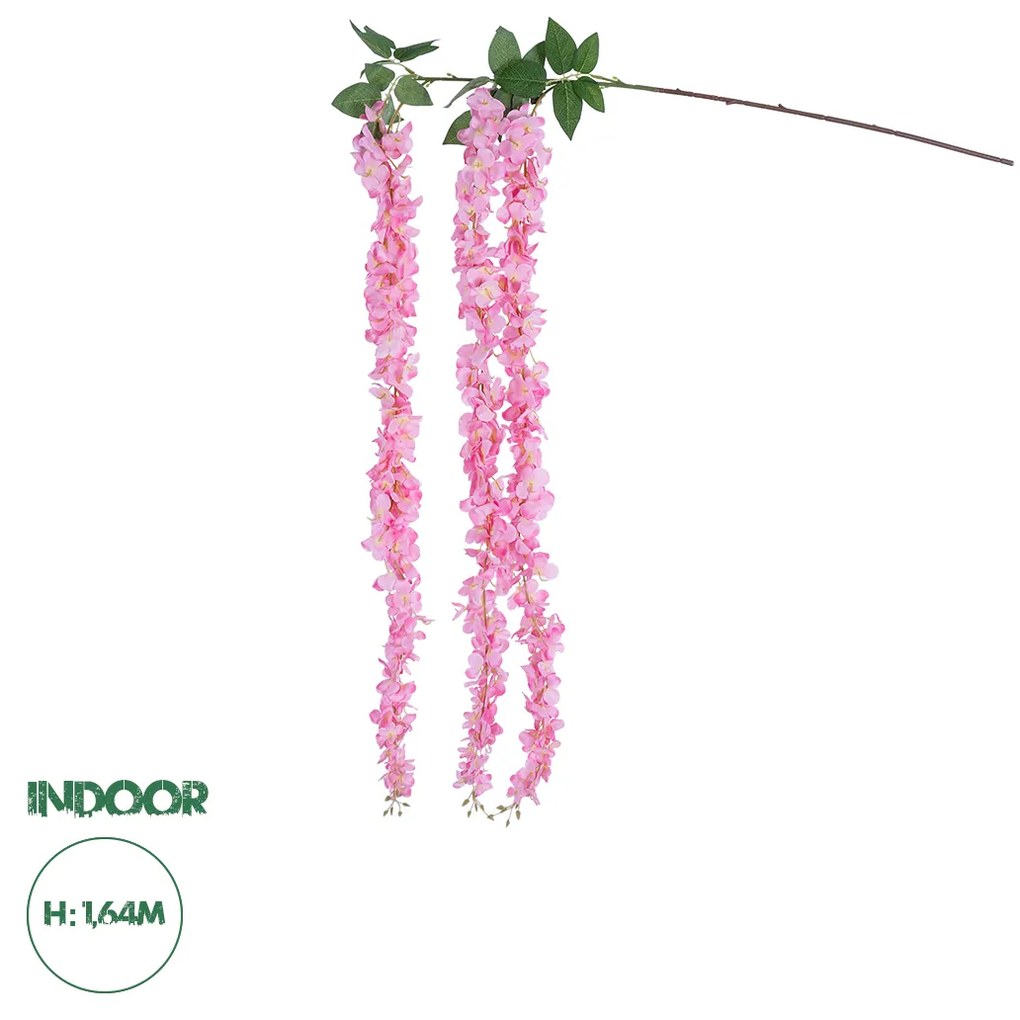 GloboStar® Artificial Garden PINK WISTERIA FLOWER BRANCH 21518 Τεχνητό Διακοσμητικό κλαδί Βιστέρια Ροζ Φ45 x Υ120cm