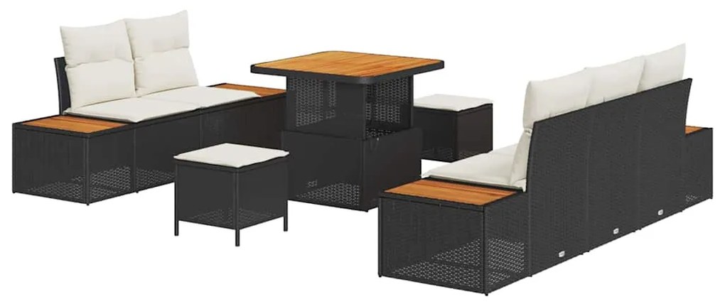 vidaXL Σετ Καναπέ Κήπου με μαξιλάρι 8 pcs Μαύρο Πολυ ράταν