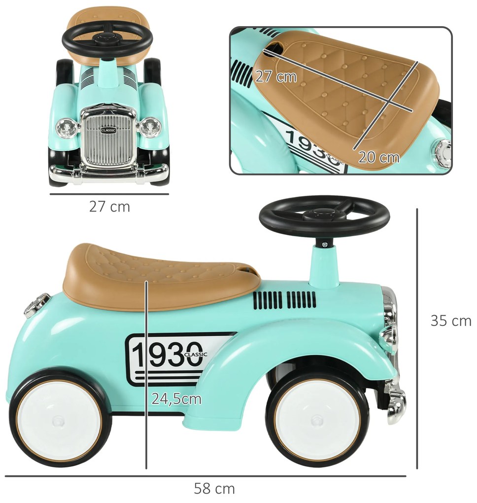 Παιδικό αυτοκίνητο-πατίνι AIYAPLAY, vintage σχεδιασμός, κρυφός αποθηκευτικός χώρος, προστασία από ανατροπή, κόρνα, 12-36 μηνών, πράσινο