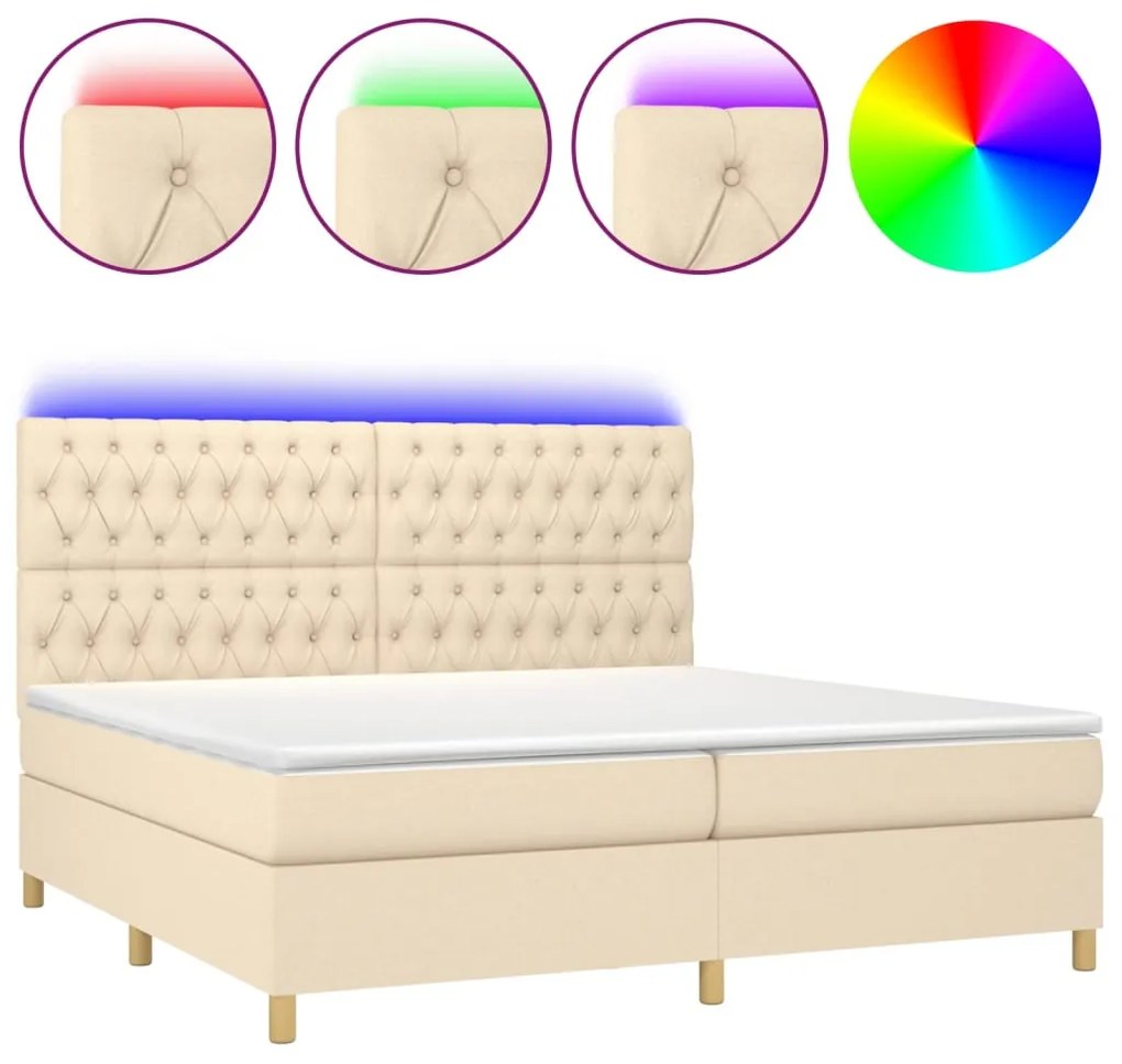 ΚΡΕΒΑΤΙ BOXSPRING ΜΕ ΣΤΡΩΜΑ &amp; LED ΚΡΕΜ 200X200 ΕΚ. ΥΦΑΣΜΑΤΙΝΟ 3135706